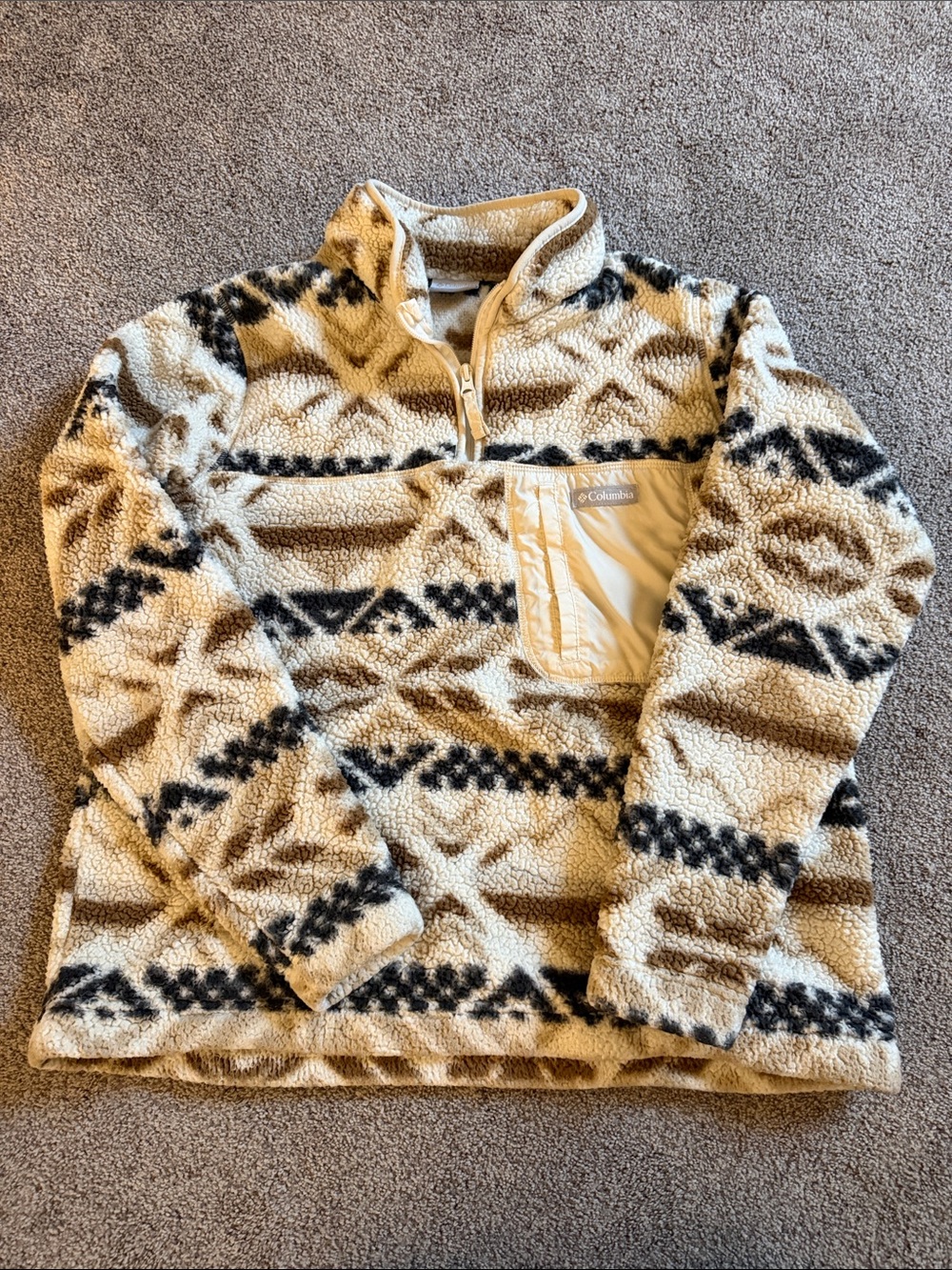 Columbia Cream and Black Patterned Sherpa Quarter-Zip Pullover